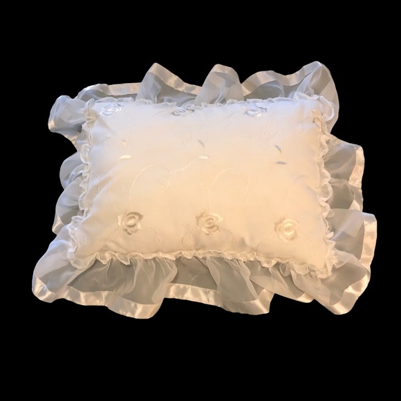 Victorian Style Pillow w/Embroidery and Satin Trim; 9”x15” Prop Pillow, Doll etc - Picture 1 of 6